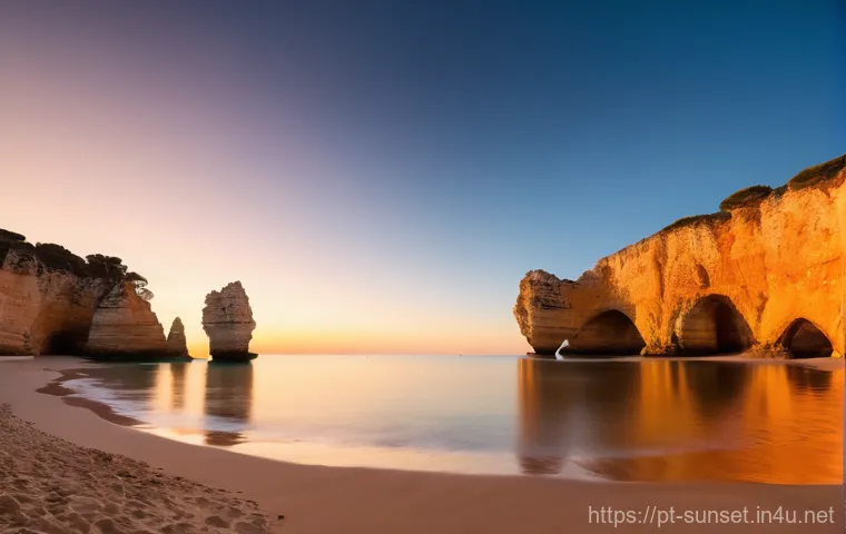 선셋포인트 인생샷 찍기 - **Prompt 1: Golden Hour on a Serene Algarve Beach**
    A wide-angle, breathtaking photographic scen...