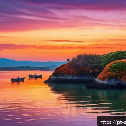 Home 31 선셋포인트 해안도로 - A breathtaking panoramic view of Sunset Point at dusk, featuring a vibrant sky painted in rich shade...