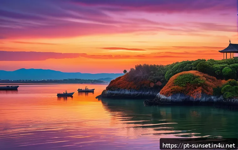 선셋포인트 해안도로 - A breathtaking panoramic view of Sunset Point at dusk, featuring a vibrant sky painted in rich shade...